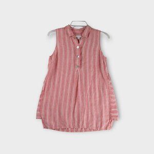 J. Jill Love Linen Sleeveless Striped Linen Blouse Size XS Salmon Pink